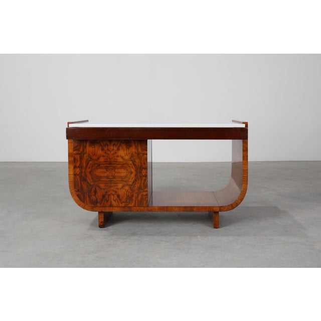 Vintage Art Deco Belgian Cabinet in Burl Veneer with Marble and Glass, 1930 For Sale - Image 12 of 16