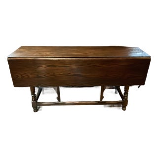 Vintage Colonial Revival Solid Oak Drop-Leaf Sofa Table For Sale
