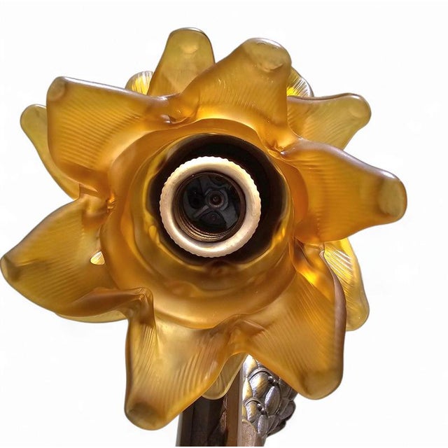 Art Deco Art Nouveau Brass Chandelier with Hand-Blown Floral Shades For Sale - Image 17 of 18