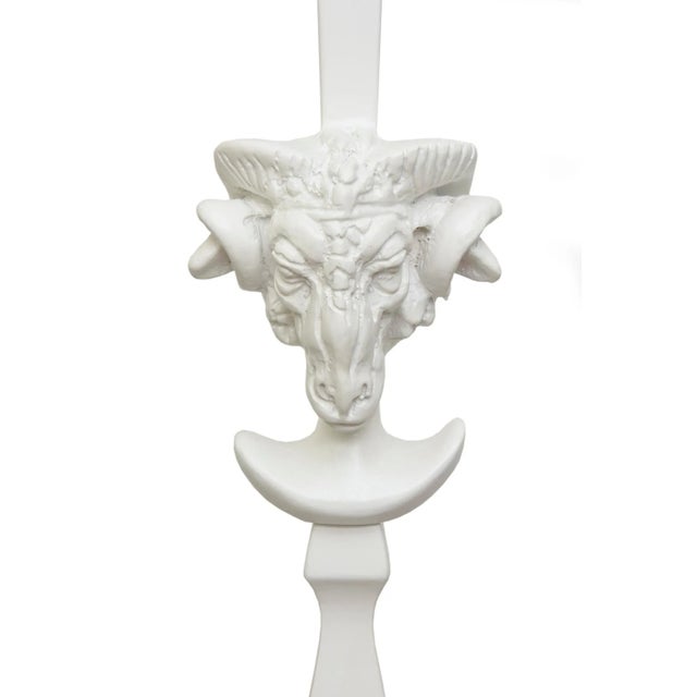 Wood Vintage Sirmos Rams Head White Painted Wood and Original Brass Fittings Floor Lamp Restored For Sale - Image 7 of 13