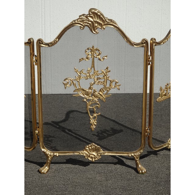 Vintage French Provincial Ribbons Love Birds Gold Brass Fireplace Screen #2 For Sale - Image 4 of 14