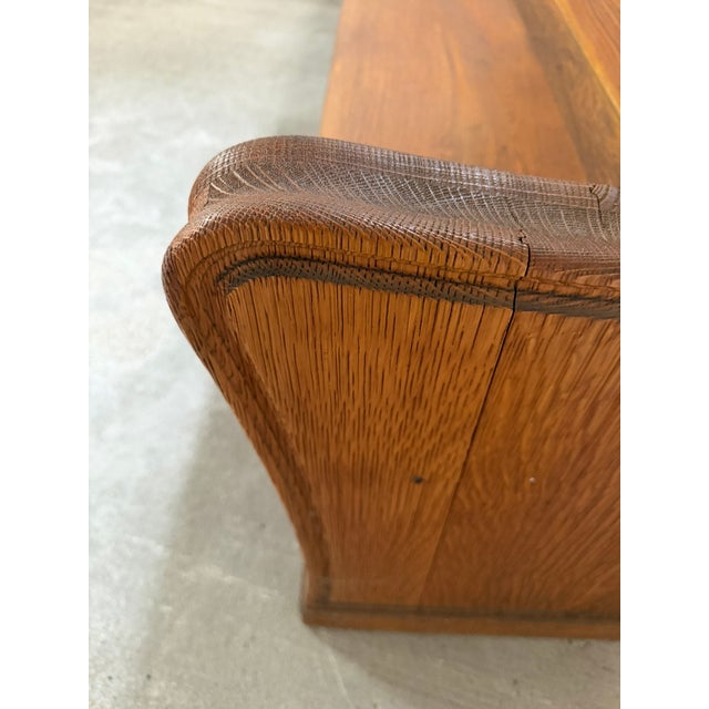Brown Antique Solid Wood Church Pew – Curved End Panels & High Back – Architectural Bench For Sale - Image 8 of 12
