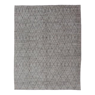 Modern Wool Rug With Diamond Design by Keivan Woven Arts 10'2 X 13'6 For Sale