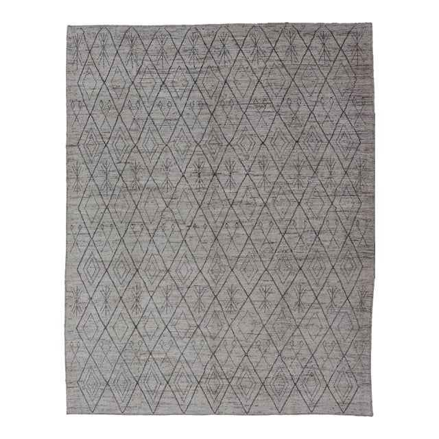 Modern Wool Rug With Diamond Design by Keivan Woven Arts 10'2 X 13'6 For Sale