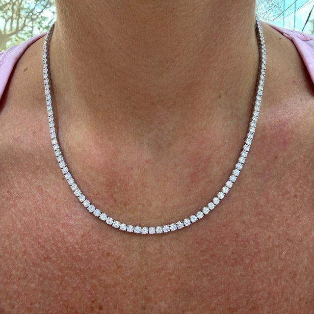 Silver 14k White Gold 4-Prong 9.83ctw Lab Grown Diamond Tennis Chain Necklace For Sale - Image 8 of 8