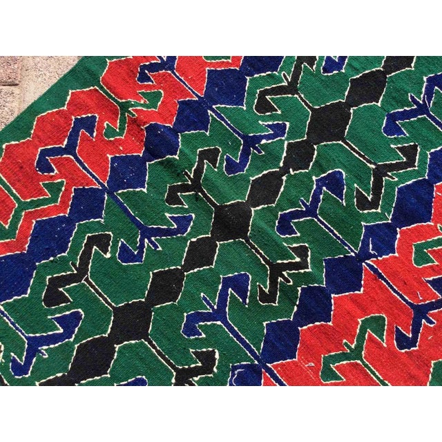 Green and Red Vintage Turkish Kilim Rug - 33" X 43" For Sale In Raleigh - Image 6 of 8