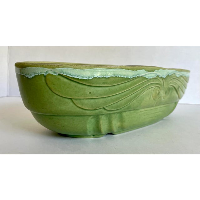 Green Mid 20th Century F. P. Usa Green Pottery Glazed Oval Bowl For Sale - Image 8 of 12