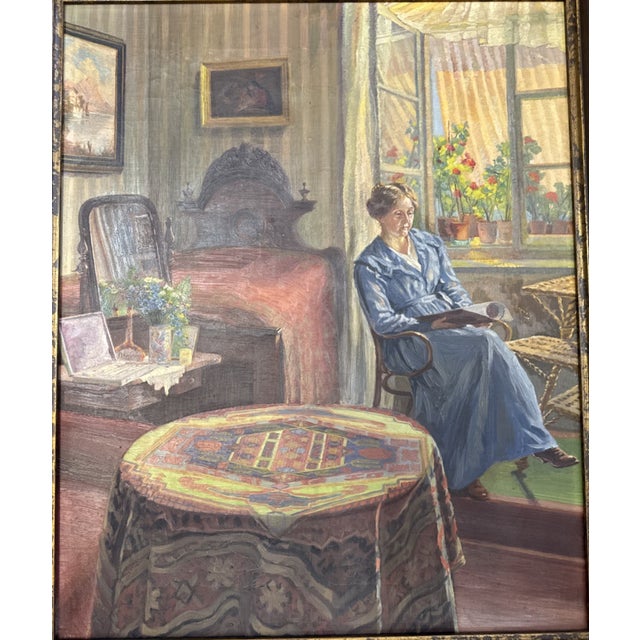 Interior with Woman at Window, 1920s, Oil Painting on Canvas, Framed For Sale - Image 6 of 10