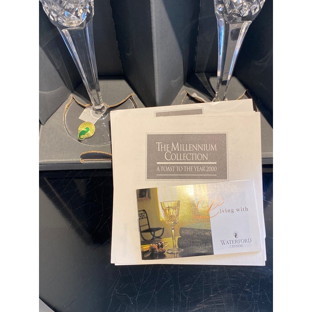 Waterford Waterford Crystal Millennium Toasting Flutes w/ box- a Pair For Sale - Image 4 of 9