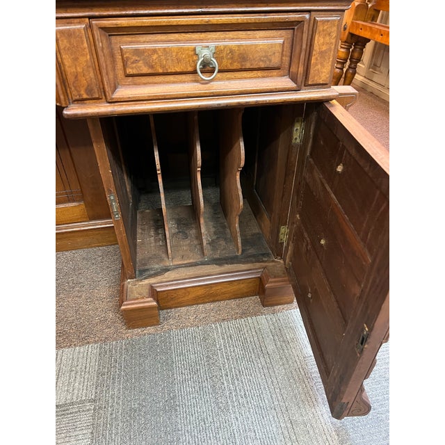 1800's Walnut Burlwood Rolltop Barrel Office Desk For Sale - Image 10 of 12