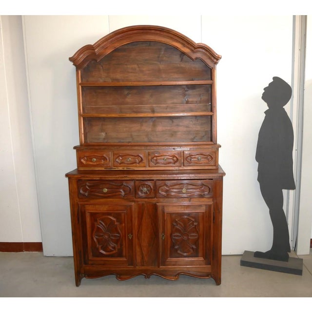 Antique solid walnut sideboard with plate rack. mid-19th century, piedmont. two paneled doors and drawers with typical...