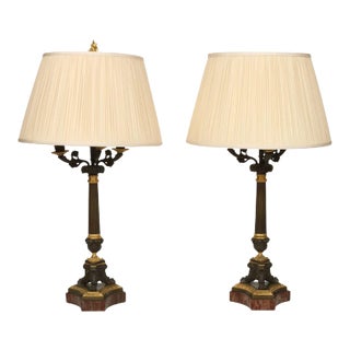 French Napoleon Bronze and Gilt Metal Candlestick Lamps - a Pair For Sale