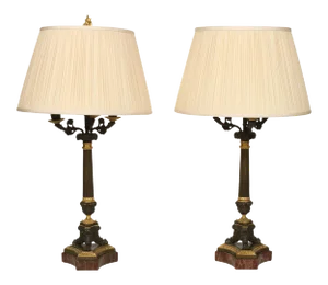 French Napoleon Bronze and Gilt Metal Candlestick Lamps - a Pair