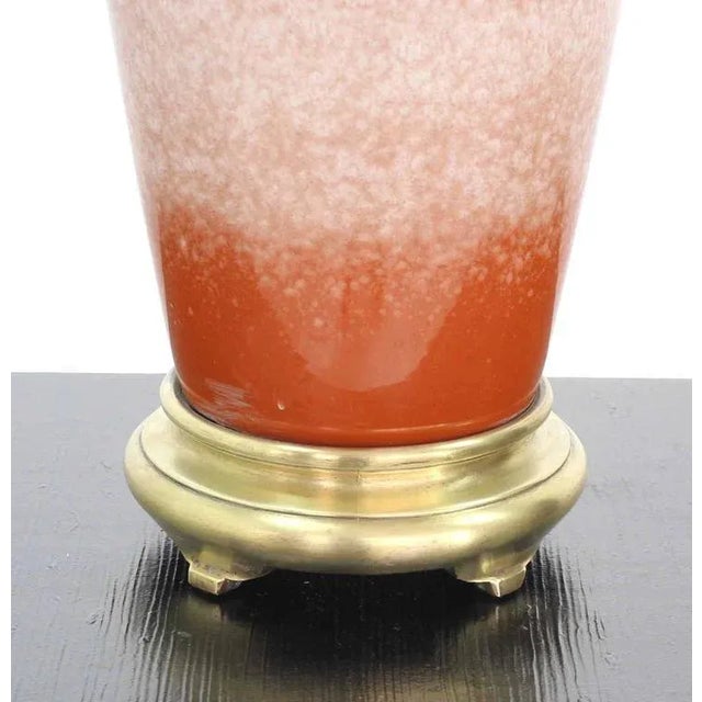 Early 20th Century Brass Base Glassed Pottery Art Table Lamp For Sale - Image 5 of 7