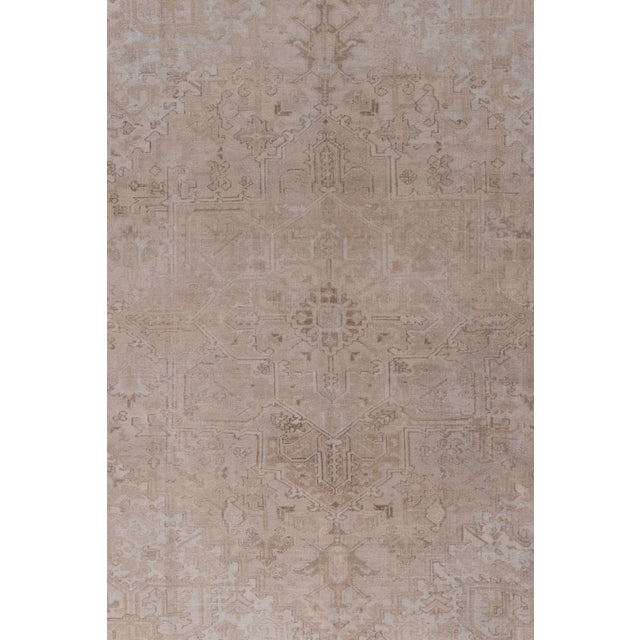 Tan Antique Circa 1920 Taupe Subdued Heriz Hand Knotted Rug 8ft X 10ft 9in For Sale - Image 8 of 9