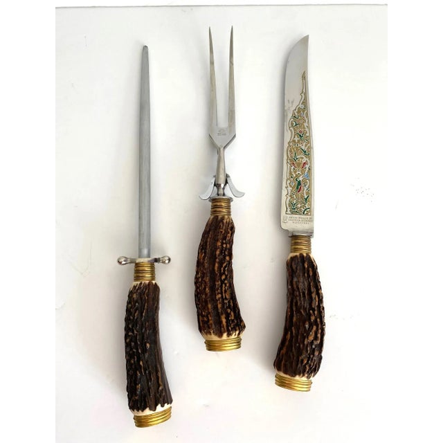 1950s Anton Wingen Jr. Stag Horn Solingen Germany Rostfrei Cutlery Set- 3 Pieces For Sale In Los Angeles - Image 6 of 6