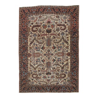 Antique Persian Heriz Carpet, Handmade Wool Oriental Rug, Ivory and Light Blue For Sale