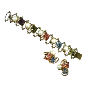 Vintage 1950s Mid Century Modern Fantasia Crystal Bracelet & Earrings