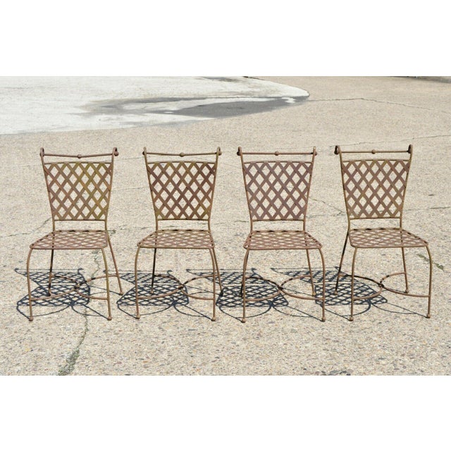 Vintage Mid Century Woven Lattice Wrought Iron Chairs Set of 4 Chairish
