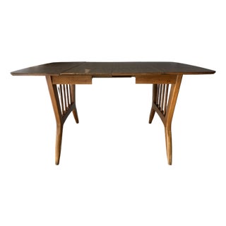 Mid Century Danish Modern Style Drop Leaf Dining Table by Garrison Furniture Co. | Sculptural Walnut Laminate Table | 1960s MCM For Sale