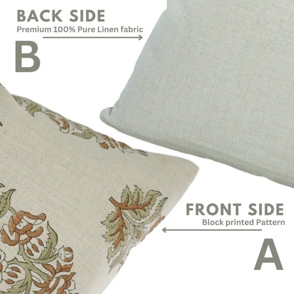 Fabdivine Handcrafted Block Print Cushion Cover 24x24 Inch -Hibicus For Sale - Image 4 of 5