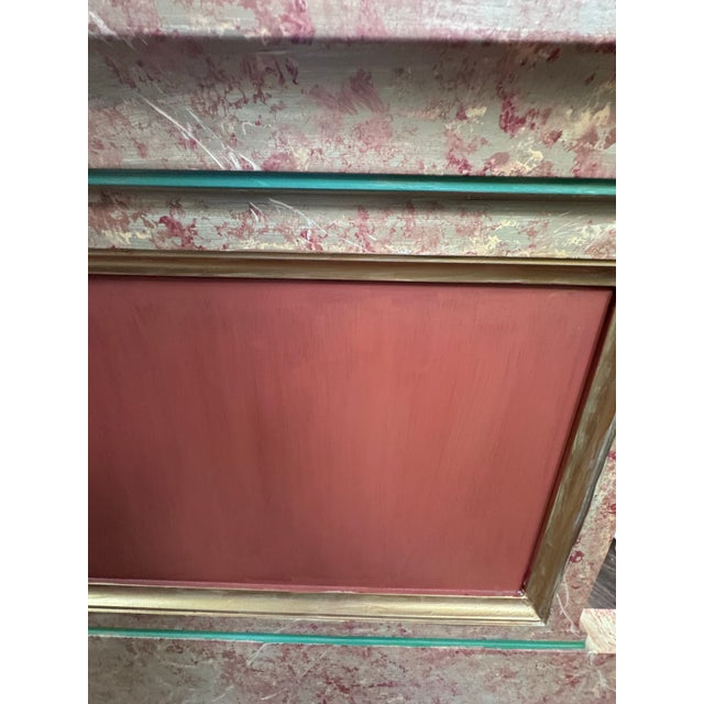 1980s Neoclassical Faux Marble King Headboard With Walnut Frame For Sale - Image 4 of 8