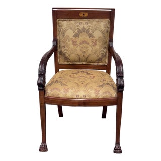 French Empire Carved Mahogany Chair, Antique For Sale