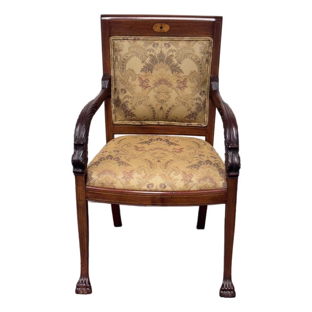 French Empire Carved Mahogany Chair, Antique For Sale
