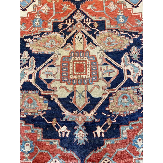 Antique Persian Serapi Carpet Handmade Oriental Rug Light Blue, Ivory, Rusty Red For Sale - Image 14 of 18
