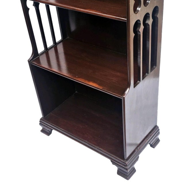 Wood Small Narrow Mahogany Chippendale Bookcase W/ Pierced‑Side Shelves 1940s For Sale - Image 7 of 18