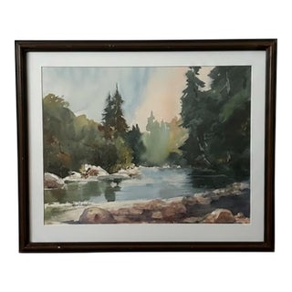 Late 20th Century “Ohanapecosh” Watercolor by Nw Artist Marianne Harlor For Sale