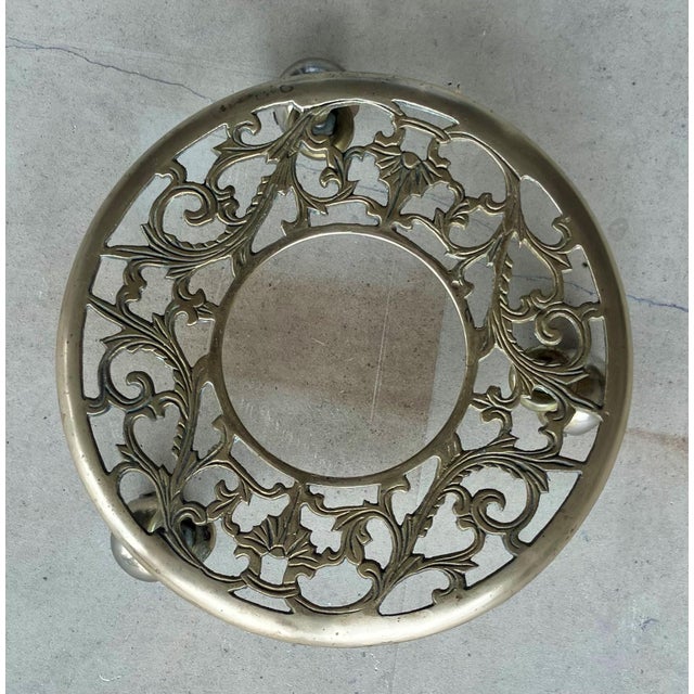 Circa 1970 Cast Brass Leaf & Vine “Filigree” Design Rolling Plant Caddy For Sale - Image 4 of 16