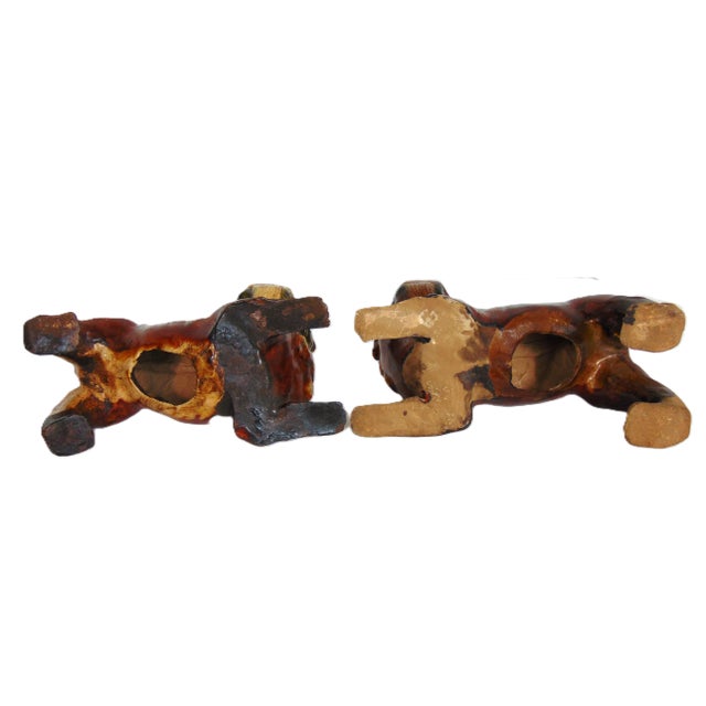 Pair of Glazed Foo Dogs 7 3/4"w X 7"h For Sale - Image 9 of 9