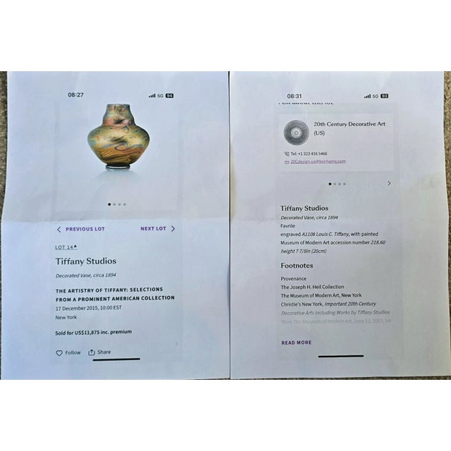 Late 19th Century Rare Tiffany Studios Large Favrile Glass Vase – Louis Comfort Tiffany C. 1894, Iridescent Gold & Blue Swirl For Sale - Image 5 of 7