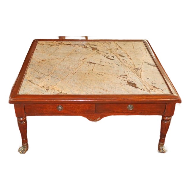 Mahogany Inset Marble Regency Coffee Table Attributed to Theodore Alexander For Sale