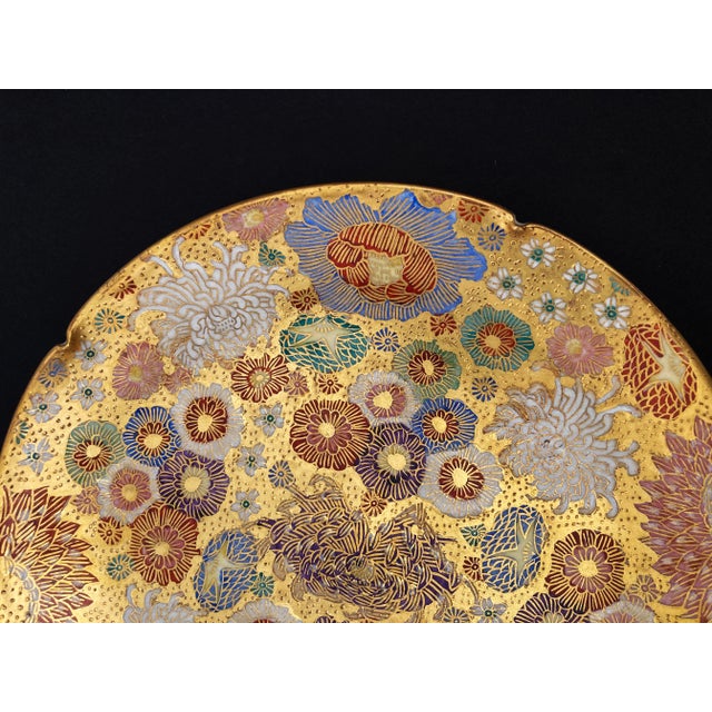 Satsuma Antique Mid 19th Century Gilt Hand-Painted Satsuma Earthenware Plate, Thousand Flowers For Sale - Image 4 of 13