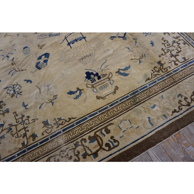 Cream A White-Cream Background Color in Artistic Details of Chinese Motif Antique Peking Rug For Sale - Image 8 of 12