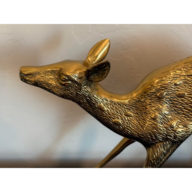 Vintage Solid Brass a Pair of Large Spotted Solid Brass Deer Statues, a Buck and a Doe Decor For Sale - Image 9 of 11