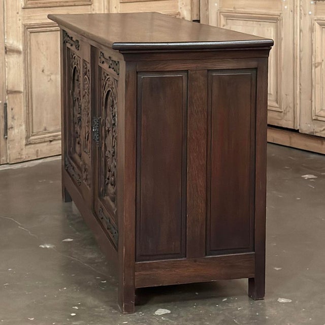 French Gothic Revival Oak Coffer Buffet With Iron Hardware For Sale - Image 11 of 18