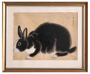 Japanese Painting, 19th-Century, Watercolor on Paper, Framed