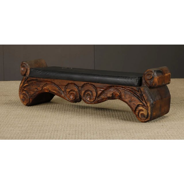 Mid-Century Modern Vintage Mid-Century Tiki Polynesian Carved Wood Bench by Witco, 1960s For Sale - Image 3 of 17