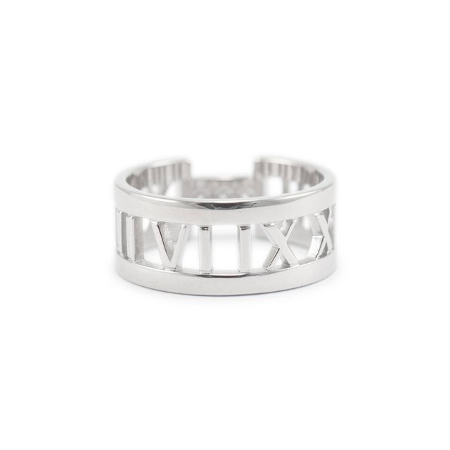 Tiffany & Co. Atlas 18k White Gold Three Diamond Open Band Ring, Size 6.5 For Sale In Houston - Image 6 of 7