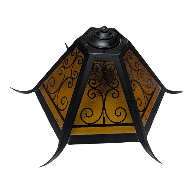 Mid 20th Century Spanish Revival Wrought Iron Swag Pendant Lamp For Sale