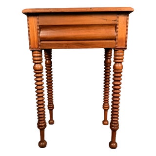 Antique American Victorian Solid Walnut Sewing Table With Turned Legs & Lift-Top Storage, Late 19th Century For Sale