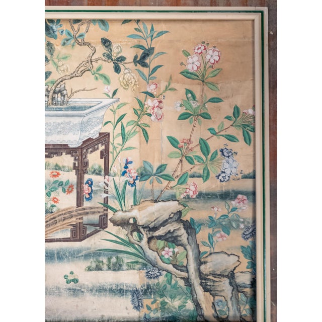 Late 18th Century 18th Century Chinese Watercolor Wallpaper Painting Bird of Paradise Floral Garden For Sale - Image 5 of 15