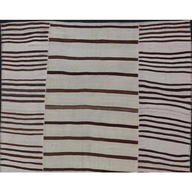 Vintage Hand-Woven Turkish Kilim in Wool With Sub-Geometric Striped Panel Design For Sale - Image 11 of 15