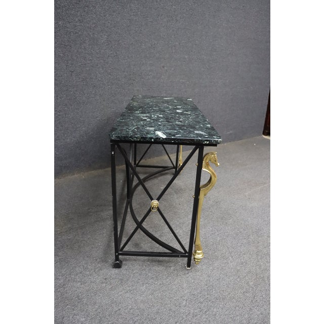 Maison Charles Style Brass Seahorse Console Table With Verdi Marble Top For Sale - Image 10 of 15