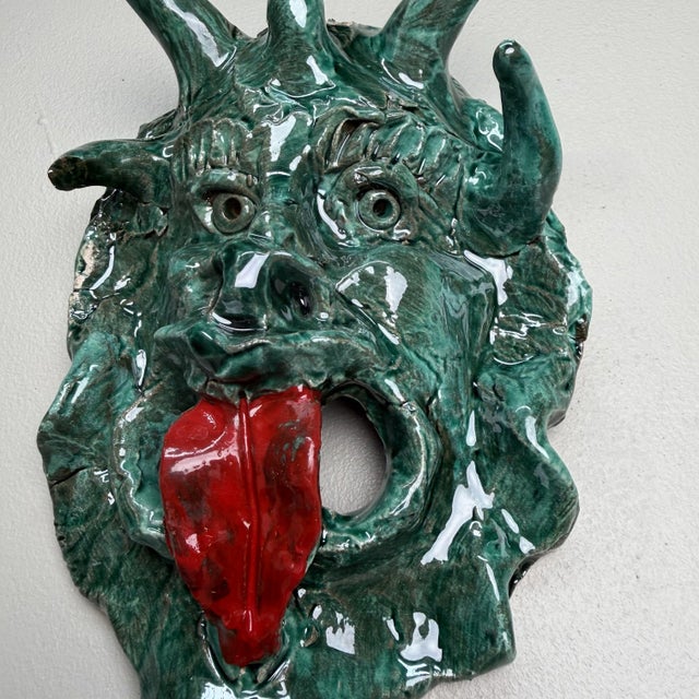 Green Ceramic Apotropaic Mask from Gennaro Condurso, Italy, 2010s For Sale - Image 4 of 8