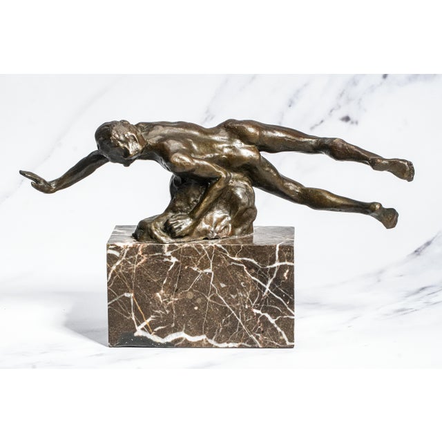 Vintage Art Nouveau Style Suspended Male Man Bronze Marble Statue Sculpture For Sale - Image 10 of 14