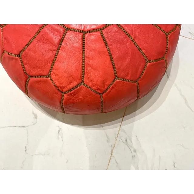 Contemporary Moroccan Leather Pouf Ottoman Cover For Sale - Image 4 of 6